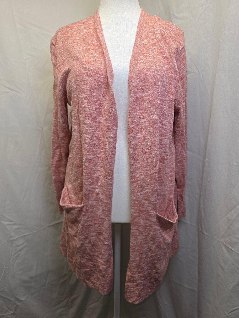 NWT Madewell Marled Rose Long Open Front Cardigan Sweater Size L Pockets